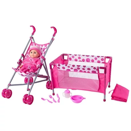 Комплект бебешка количка и бебешко креватче WOODY