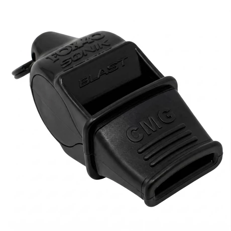 Черна съдийска свирка с щадящ зъбите накрайник FOX40 SONIK BLAST CMG BLACK