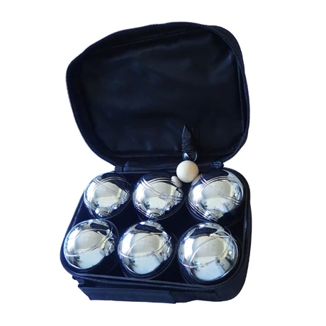 Комплект за петанк с 6 хромирани метални топки, 72 мм, в текстилен калъф