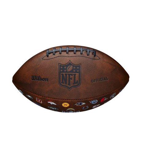 Топка за американски футбол, размер 5 (ръгби), с логата на 32 отбора - WILSON NFL THROWBACK 32 TEAM LOGO